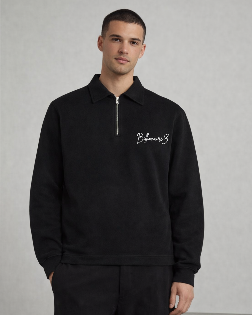 BillionaireZ Noir Authority Half-Zip Sweatshirt