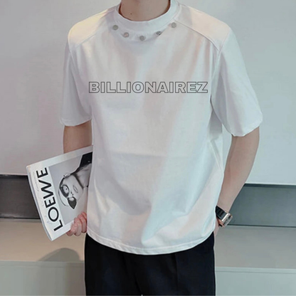 BILLIONAIREZ Neck-Rivet Oversized Tee – White