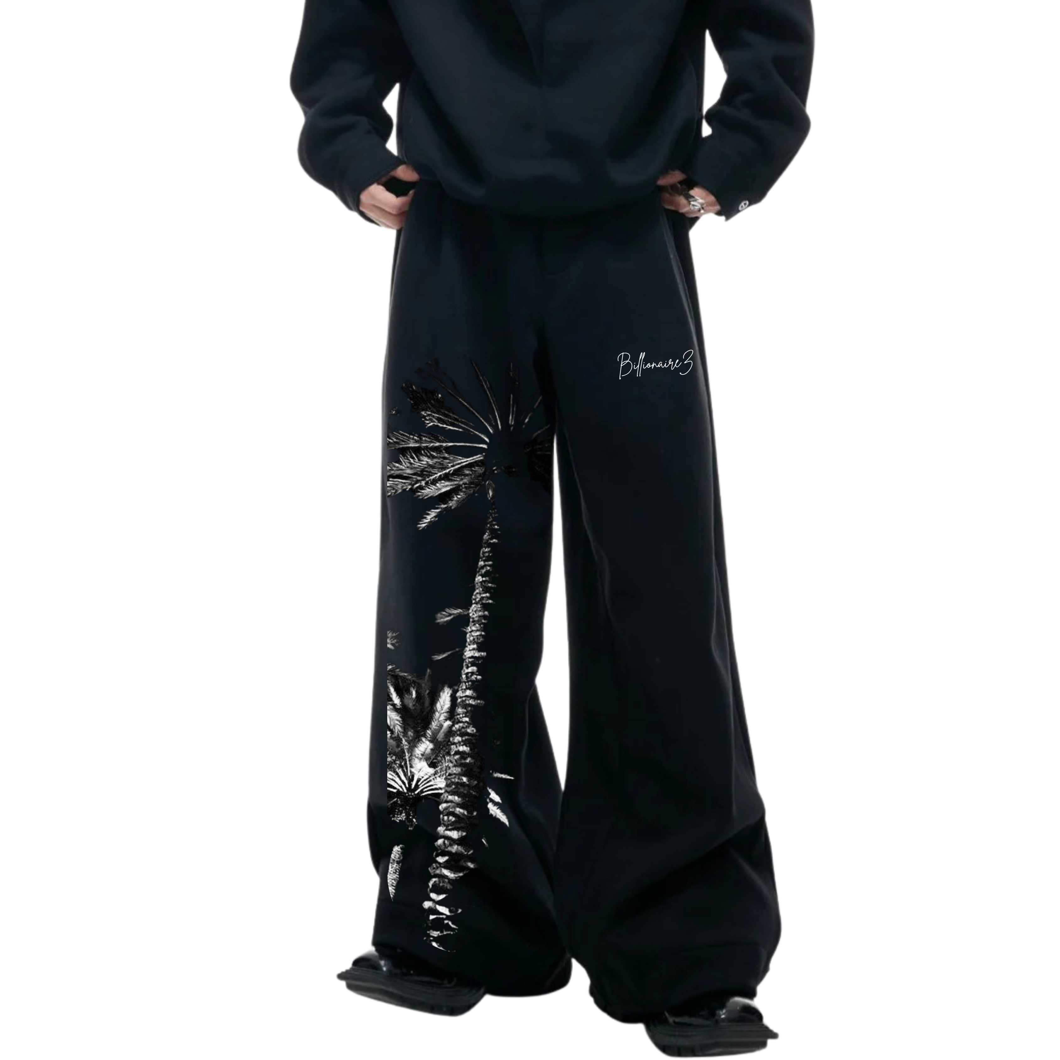 Palm Noir Wide-Leg Jogger