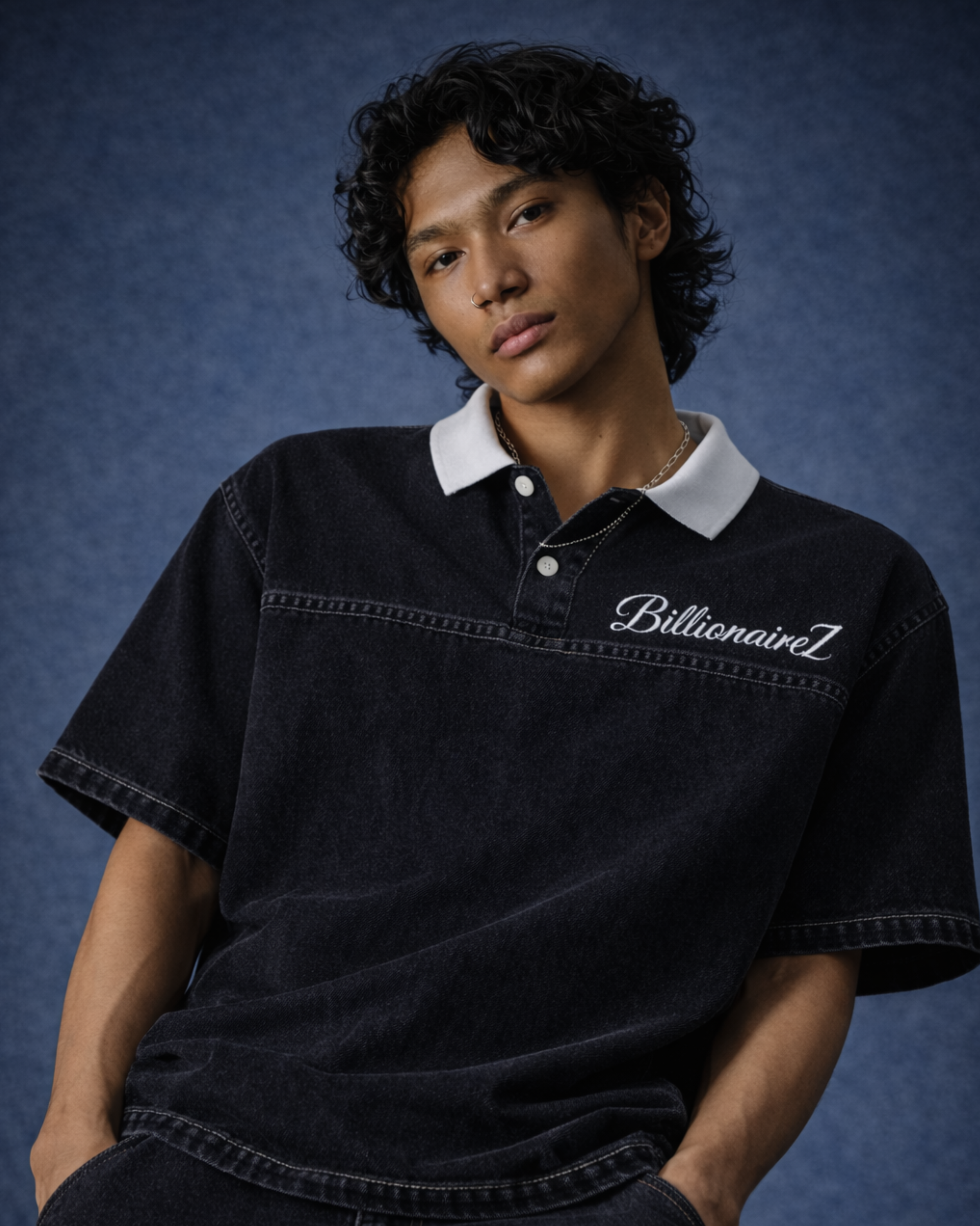 BillionaireZ Black Denim Polo Tee