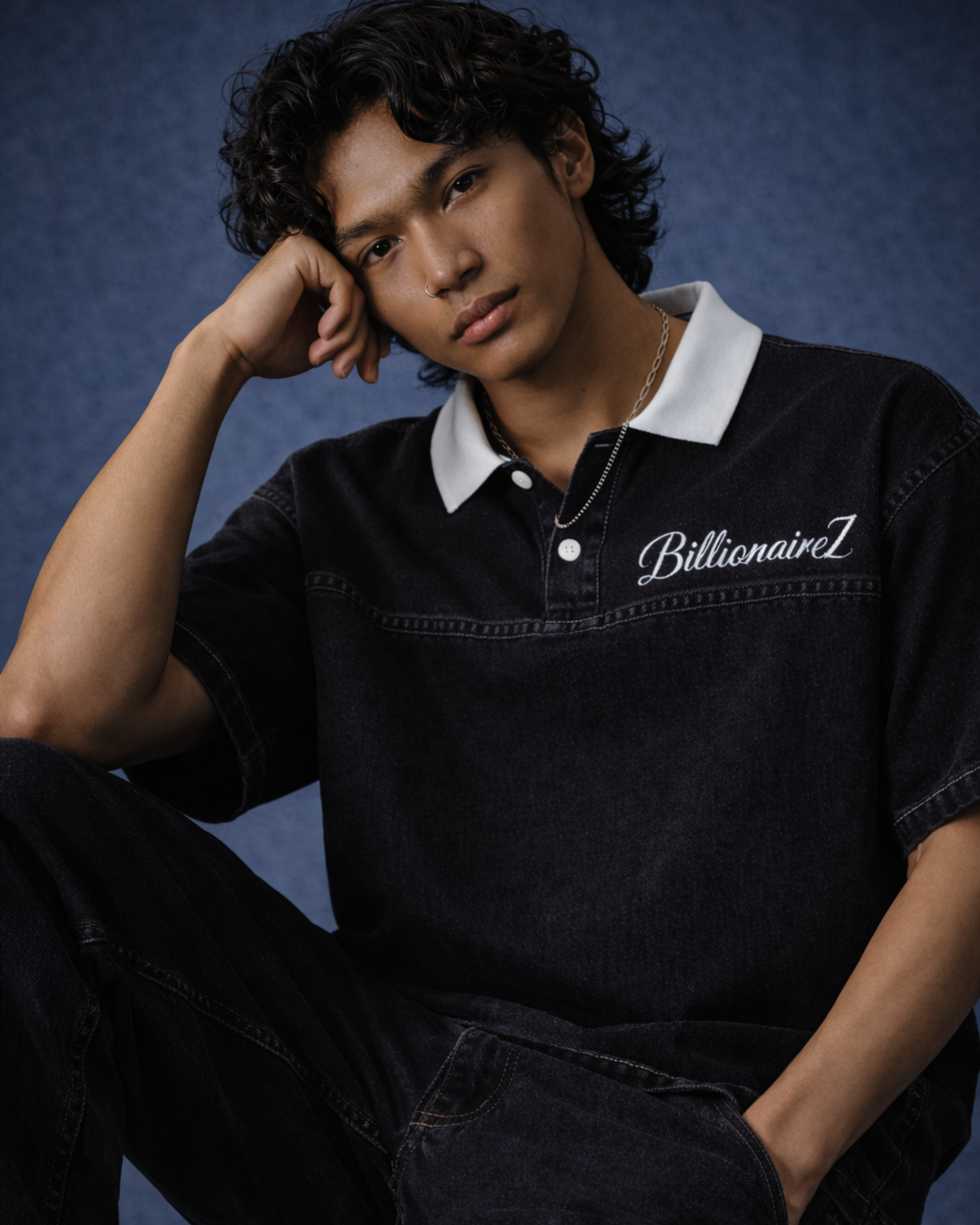 BillionaireZ Black Denim Polo Tee