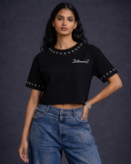 BillionaireZ Star Studded Materialistic Crop Tee- Black