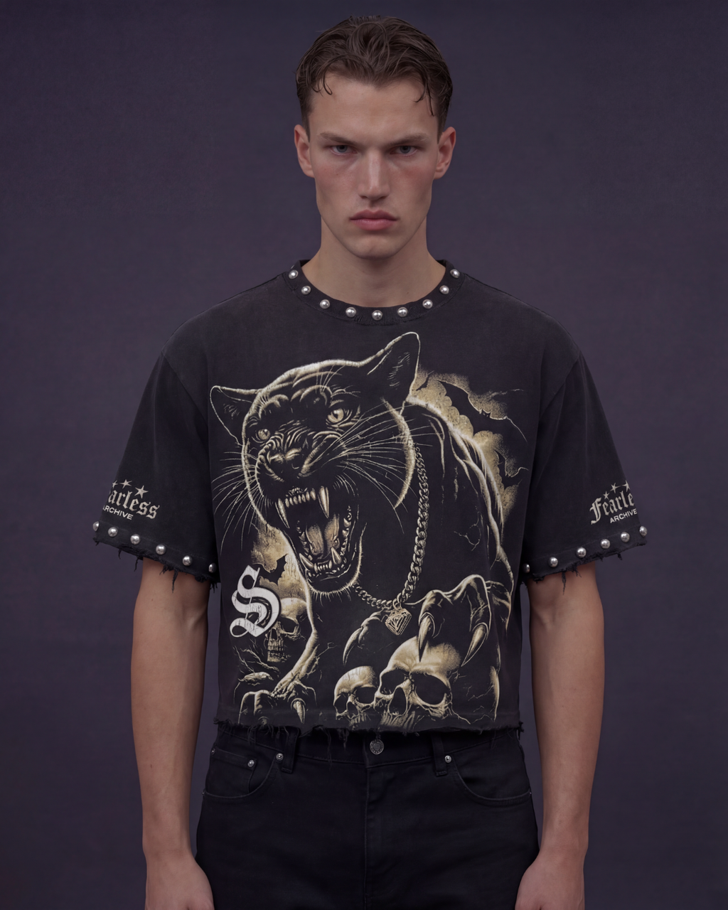 BillionaireZ Fearless Panther Studded Tee
