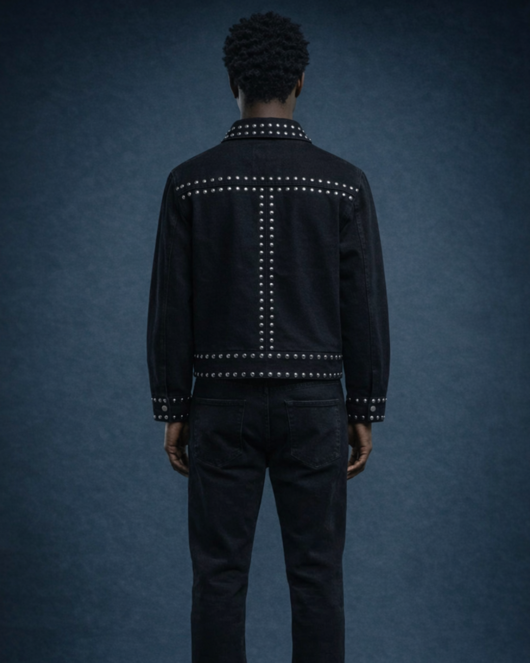 BillionaireZ Noir Regiment Studded Denim Jacket