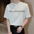 BILLIONAIREZ Neck-Rivet Oversized Tee – White