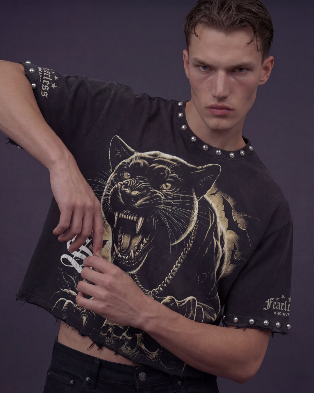 BillionaireZ Fearless Panther Studded Tee