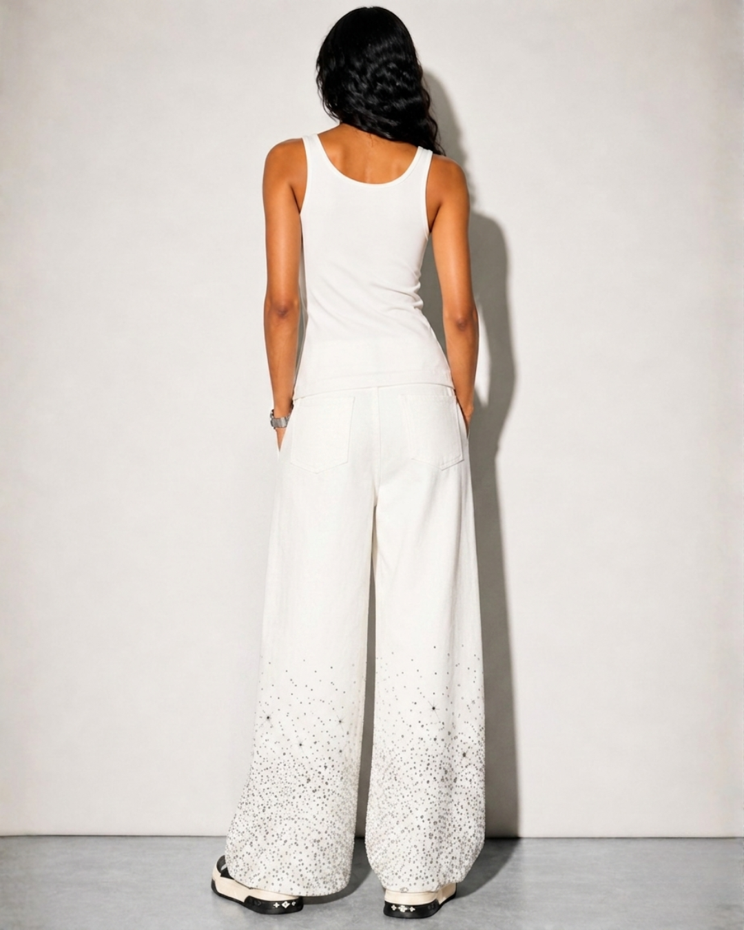 VVS Diamond Studded RR Wide-Leg Pants