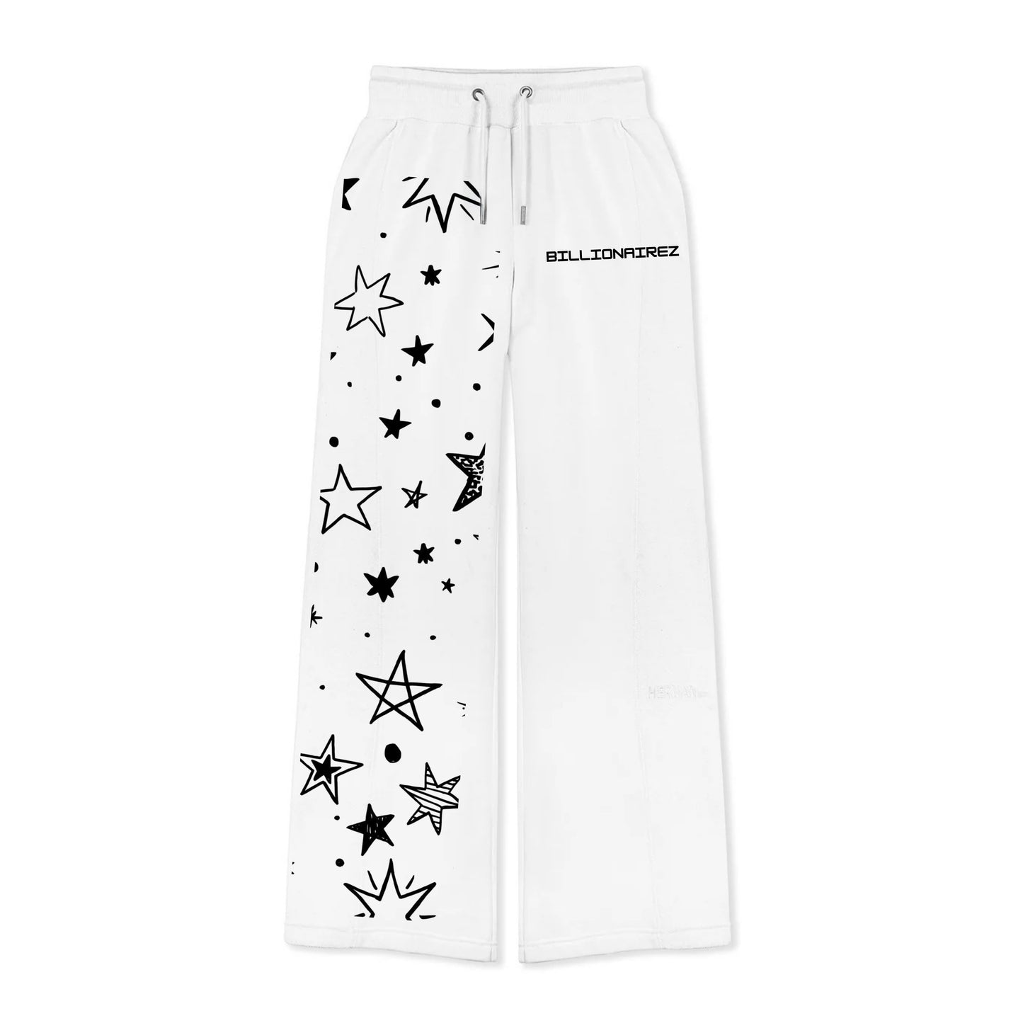 “Starlight Script” Wide-Leg Joggers – White Edition