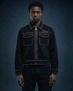 BillionaireZ Noir Regiment Studded Denim Jacket
