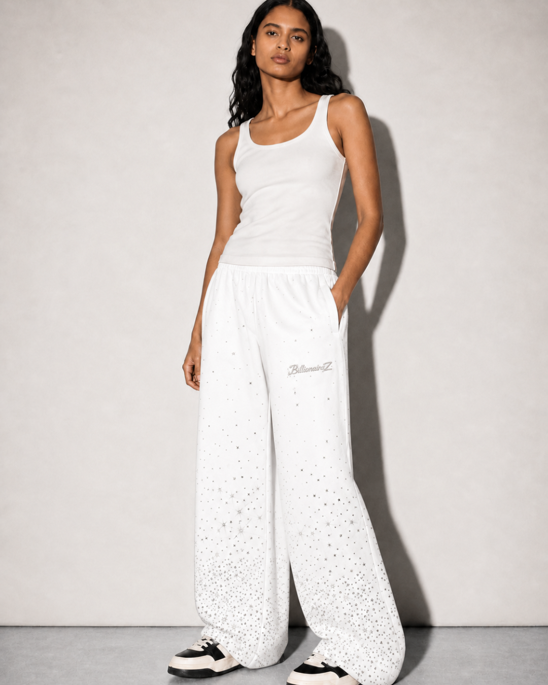 VVS Diamond Studded RR Wide-Leg Pants
