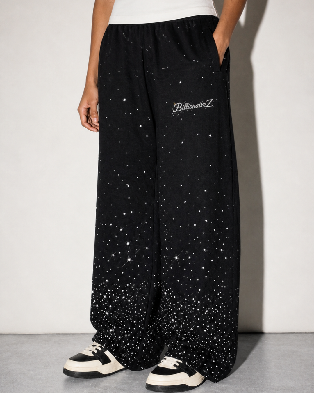 VVS Diamond Studded RR Wide-Leg Pants