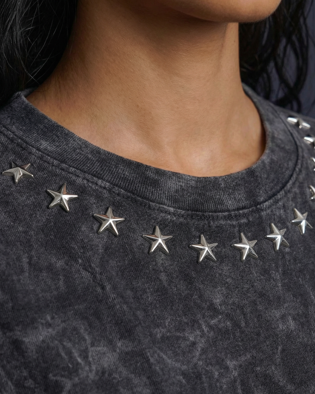 BillionaireZ Star Studded Materialistic Crop Tee- Acid Wash