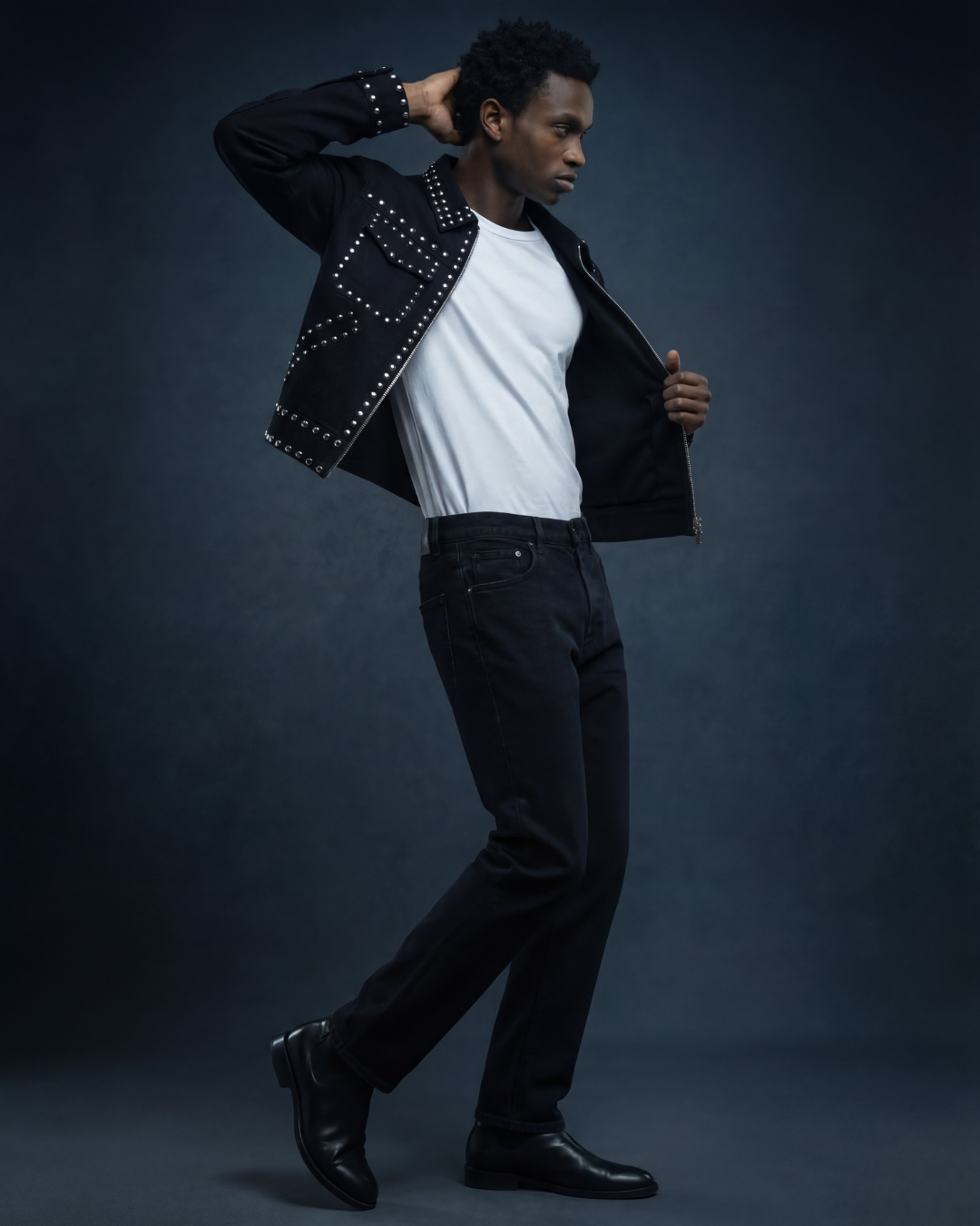 BillionaireZ Noir Regiment Studded Denim Jacket