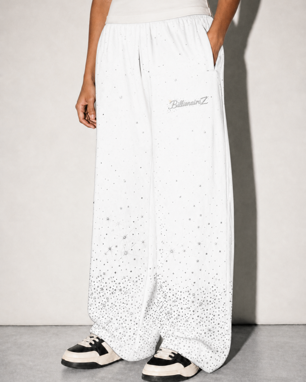 VVS Diamond Studded RR Wide-Leg Pants