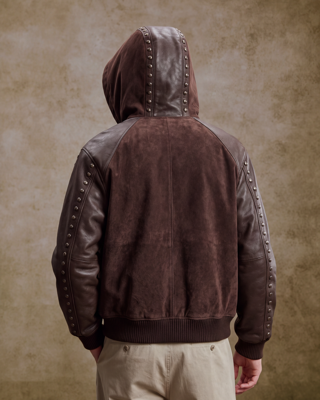 BillionaireZ Rivet Brown Suede Leather Hooded Jacket