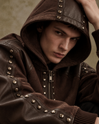 BillionaireZ Rivet Brown Suede Leather Hooded Jacket