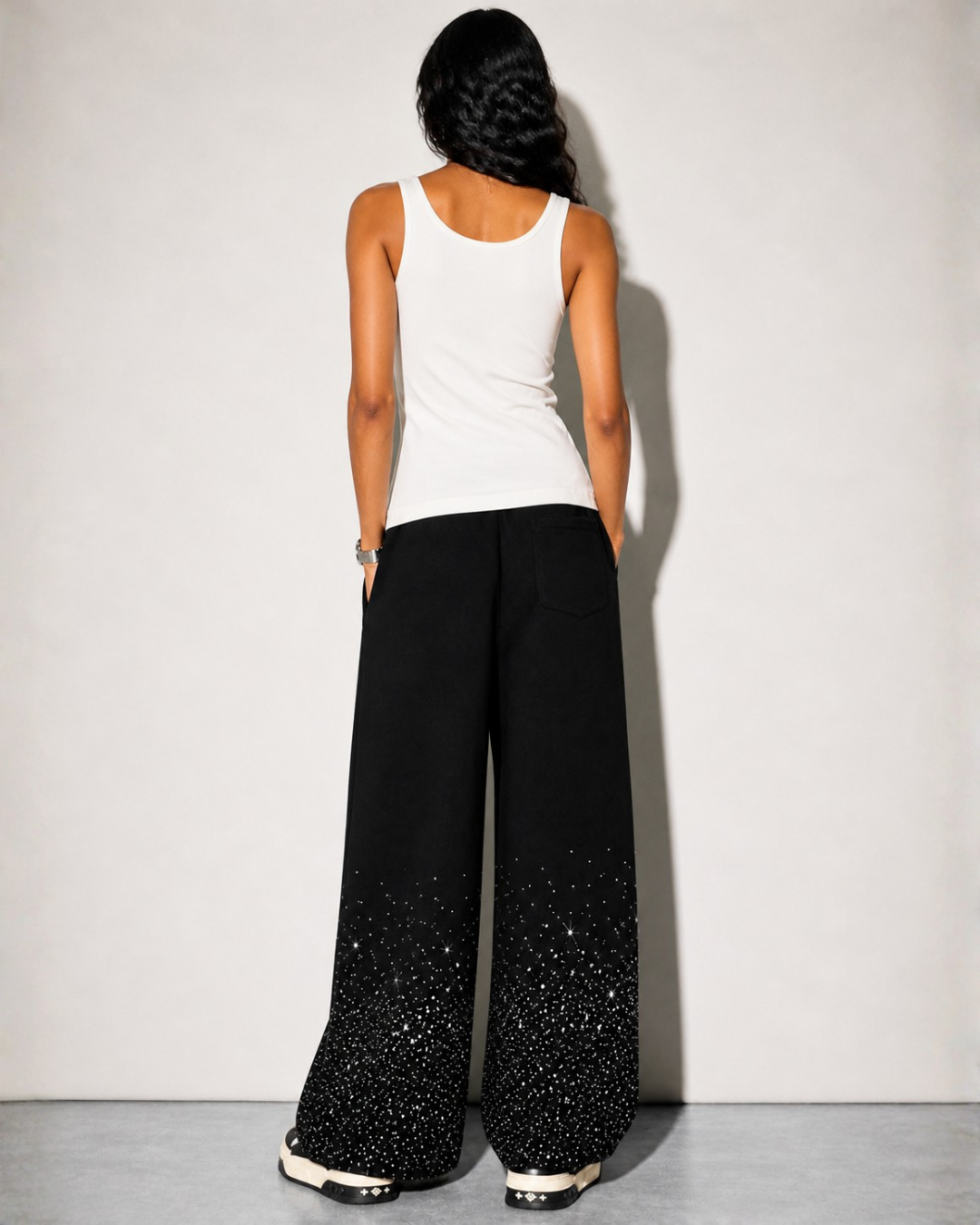 VVS Diamond Studded RR Wide-Leg Pants