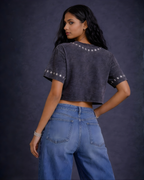 BillionaireZ Star Studded Materialistic Crop Tee- Acid Wash
