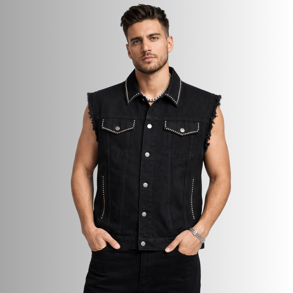 BillionaireZ Shadow Studded Sleeveless Denim Vest