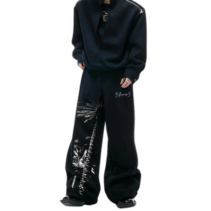 Palm Noir Wide-Leg Jogger