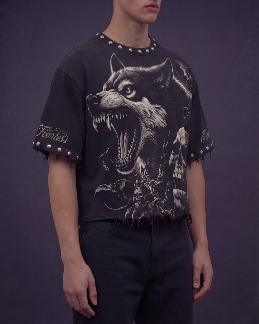 BillionaireZ Fearless Wolf Studded Tee