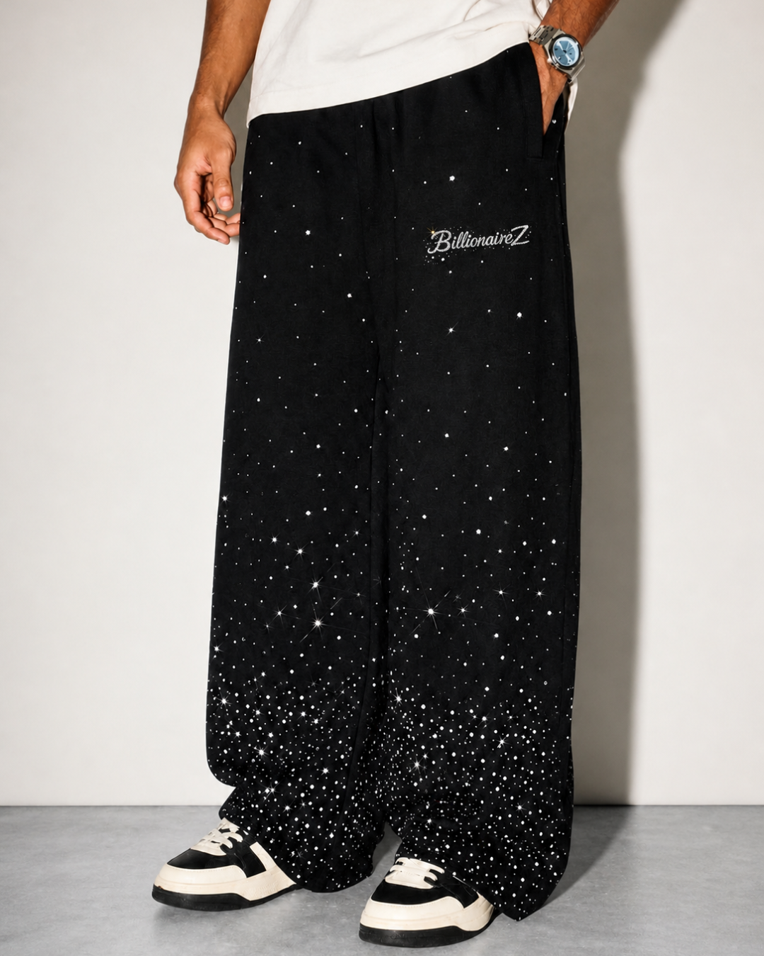 VVS Diamond Studded RR Wide-Leg Pants