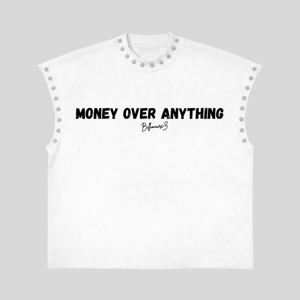 Money Over Anything Sleeveless Studded Statement Tee
