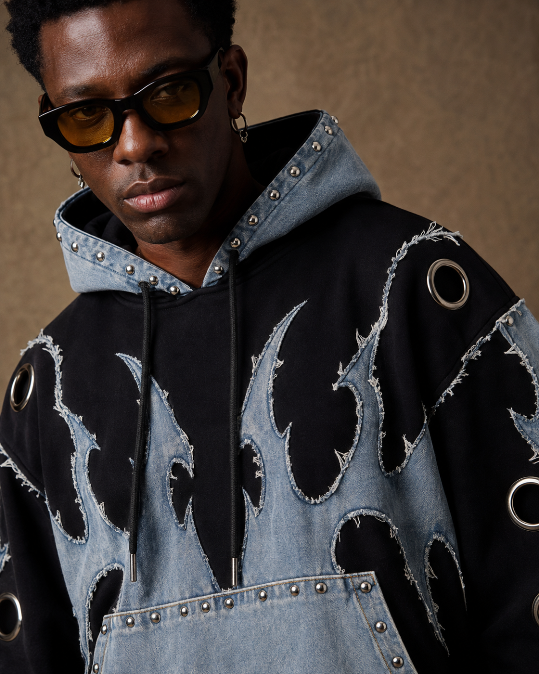BillionaireZ Inferno Denim Grommet Hoodie