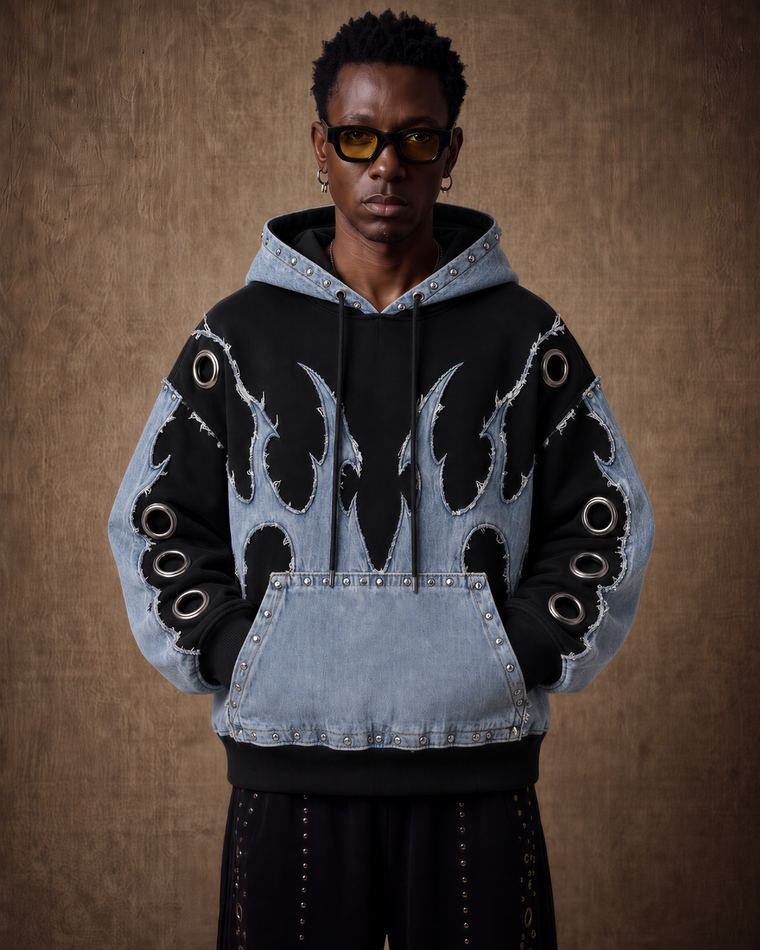BillionaireZ Inferno Denim Grommet Hoodie