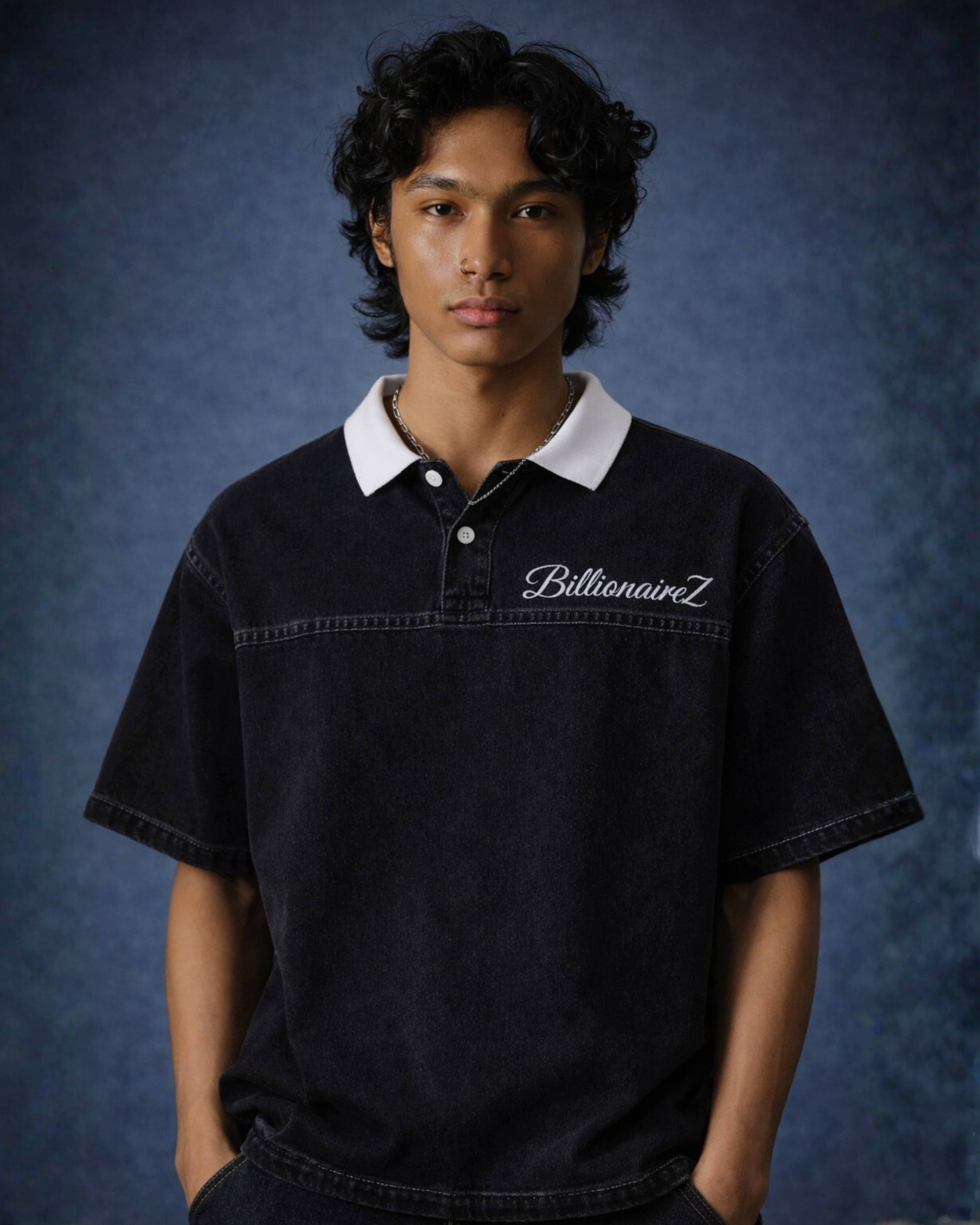 BillionaireZ Black Denim Polo Tee