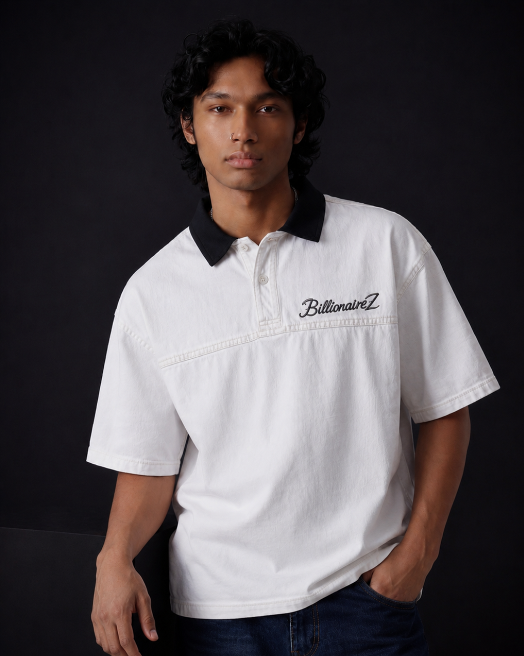 BillionaireZ Ivory Denim Polo Tee