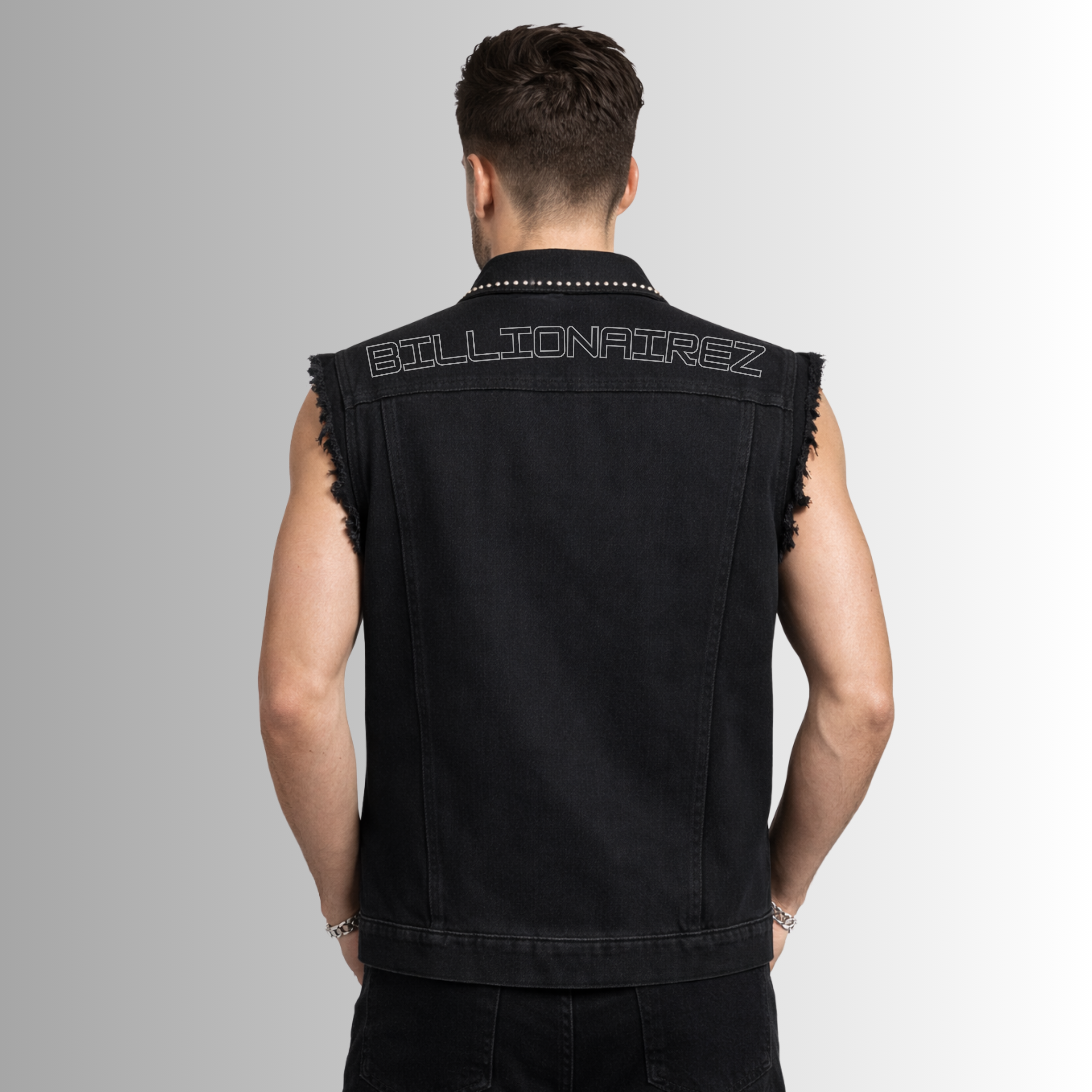 BillionaireZ Shadow Studded Sleeveless Denim Vest