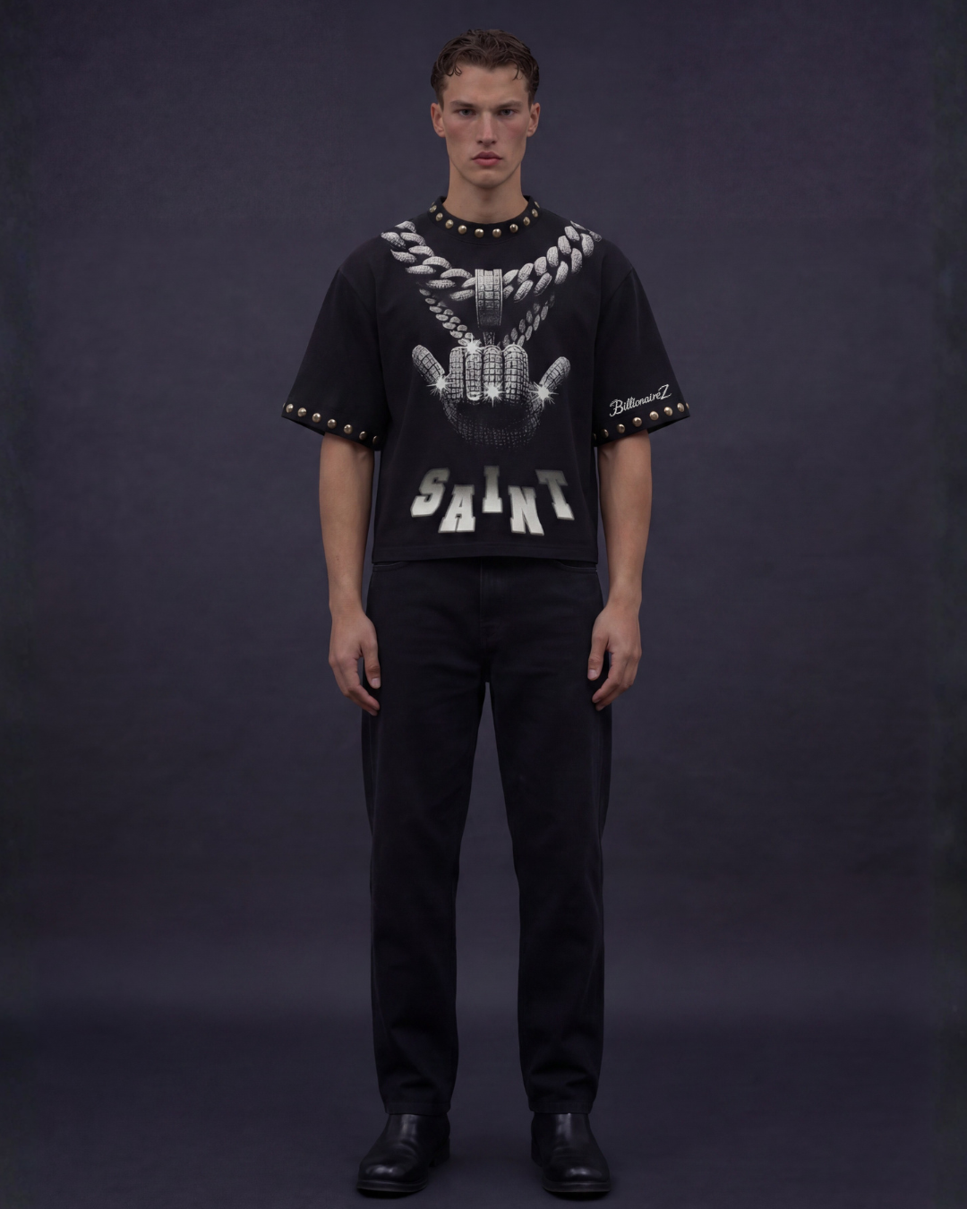 BillionaireZ “Saint Chain” Studded Tee