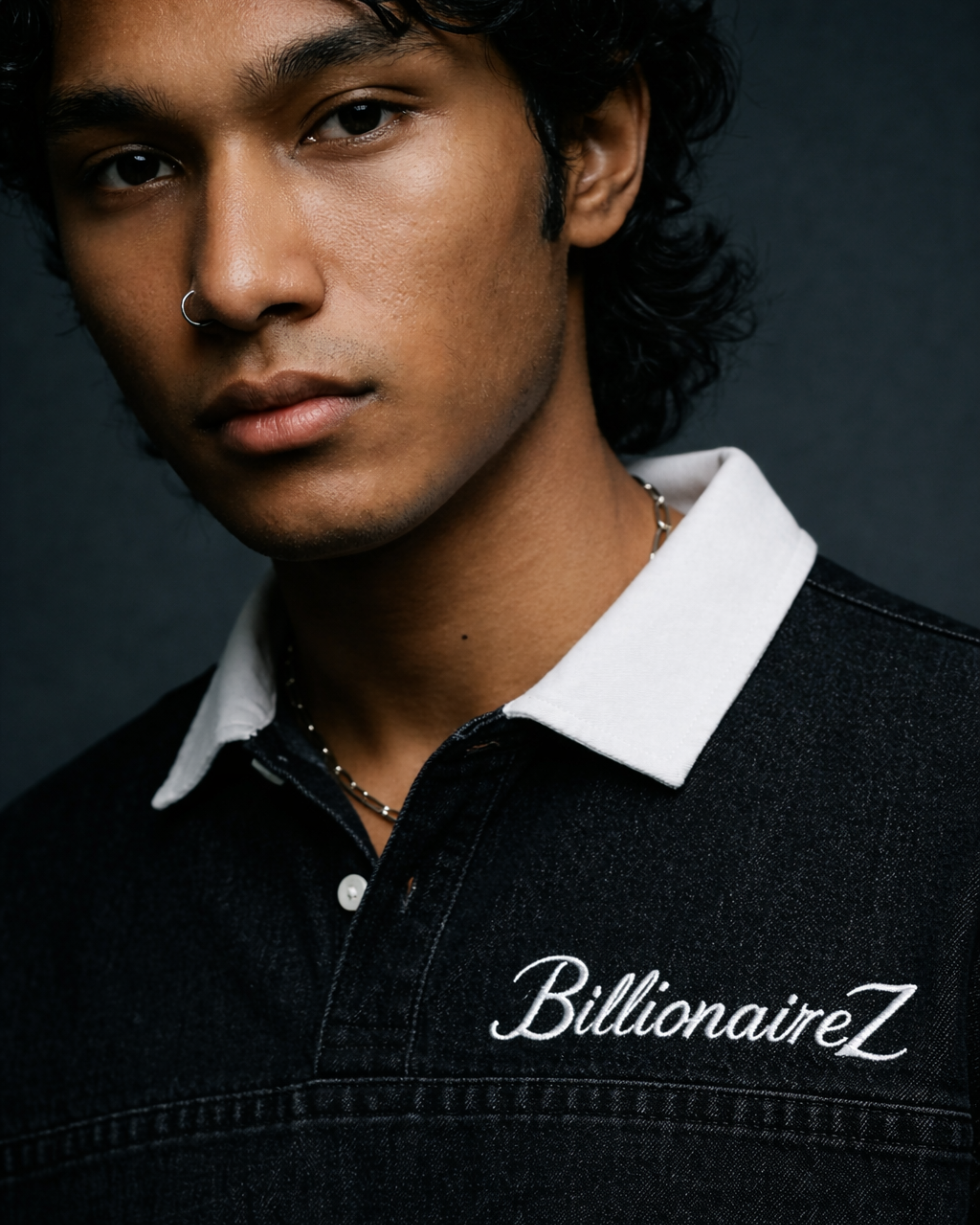BillionaireZ Black Denim Polo Tee