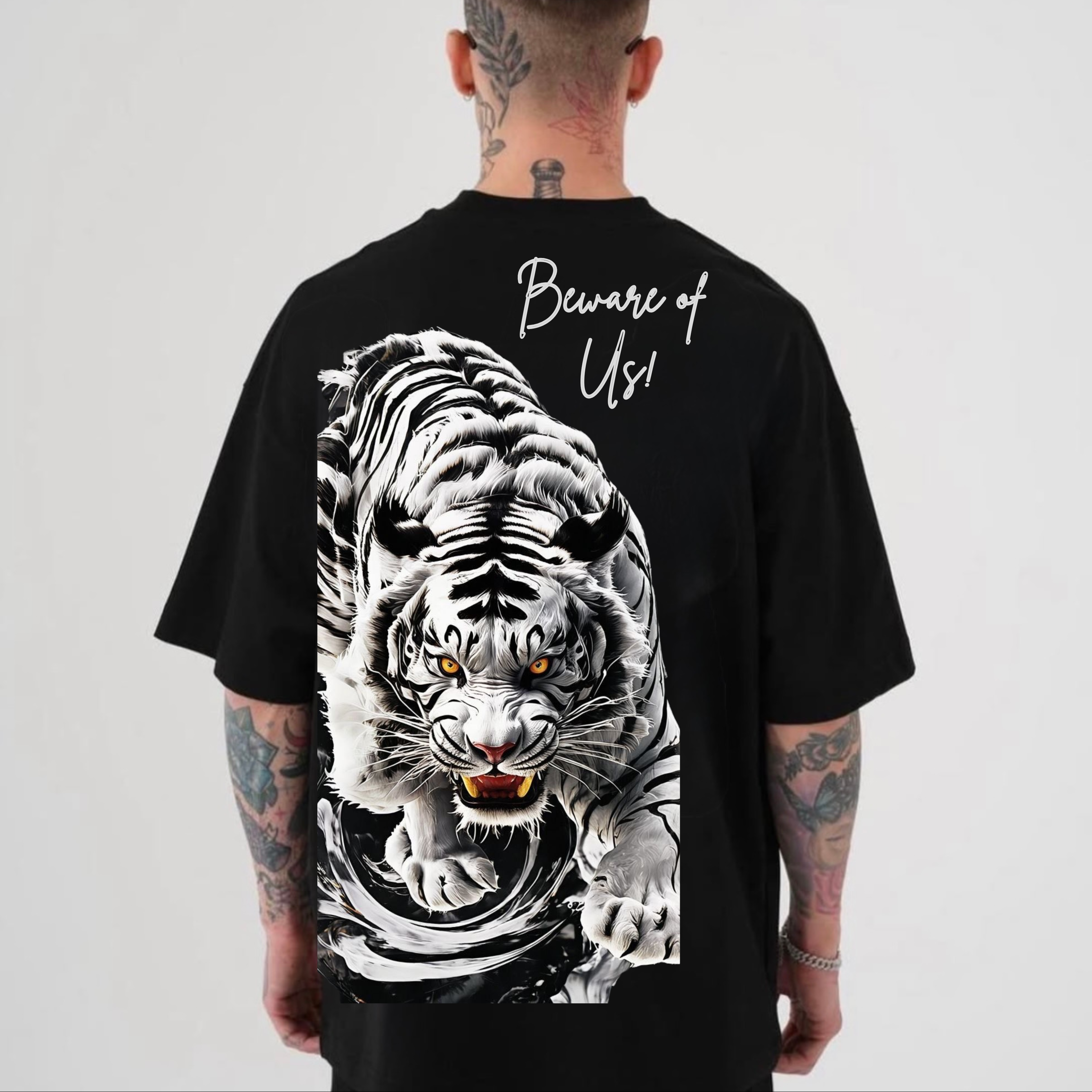 Billionairez White Tiger Energy Oversized Tee
