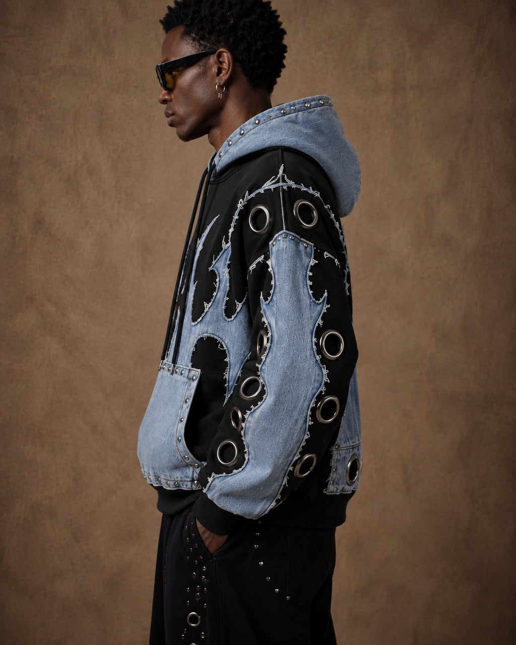 BillionaireZ Inferno Denim Grommet Hoodie