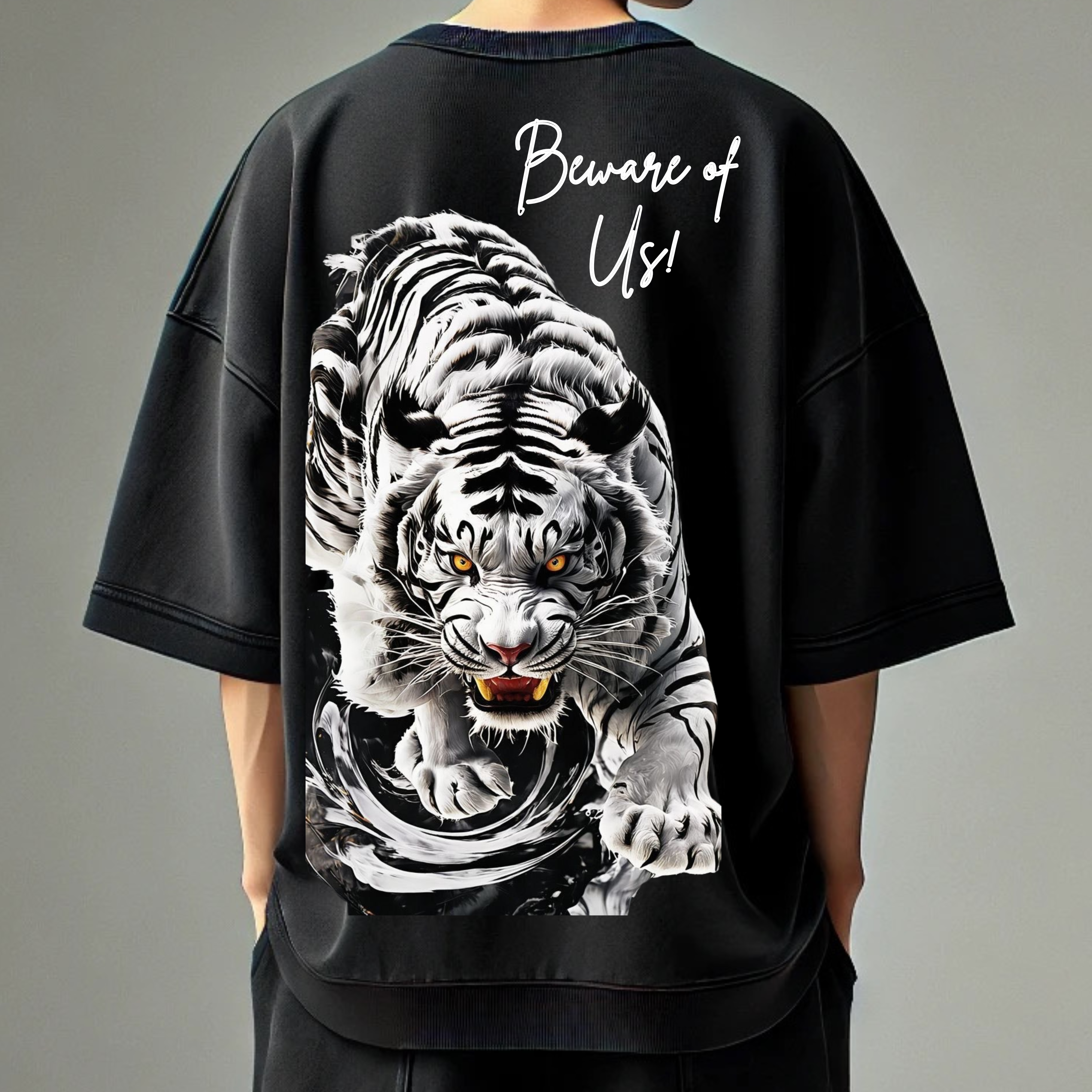 Billionairez White Tiger Energy Oversized Tee