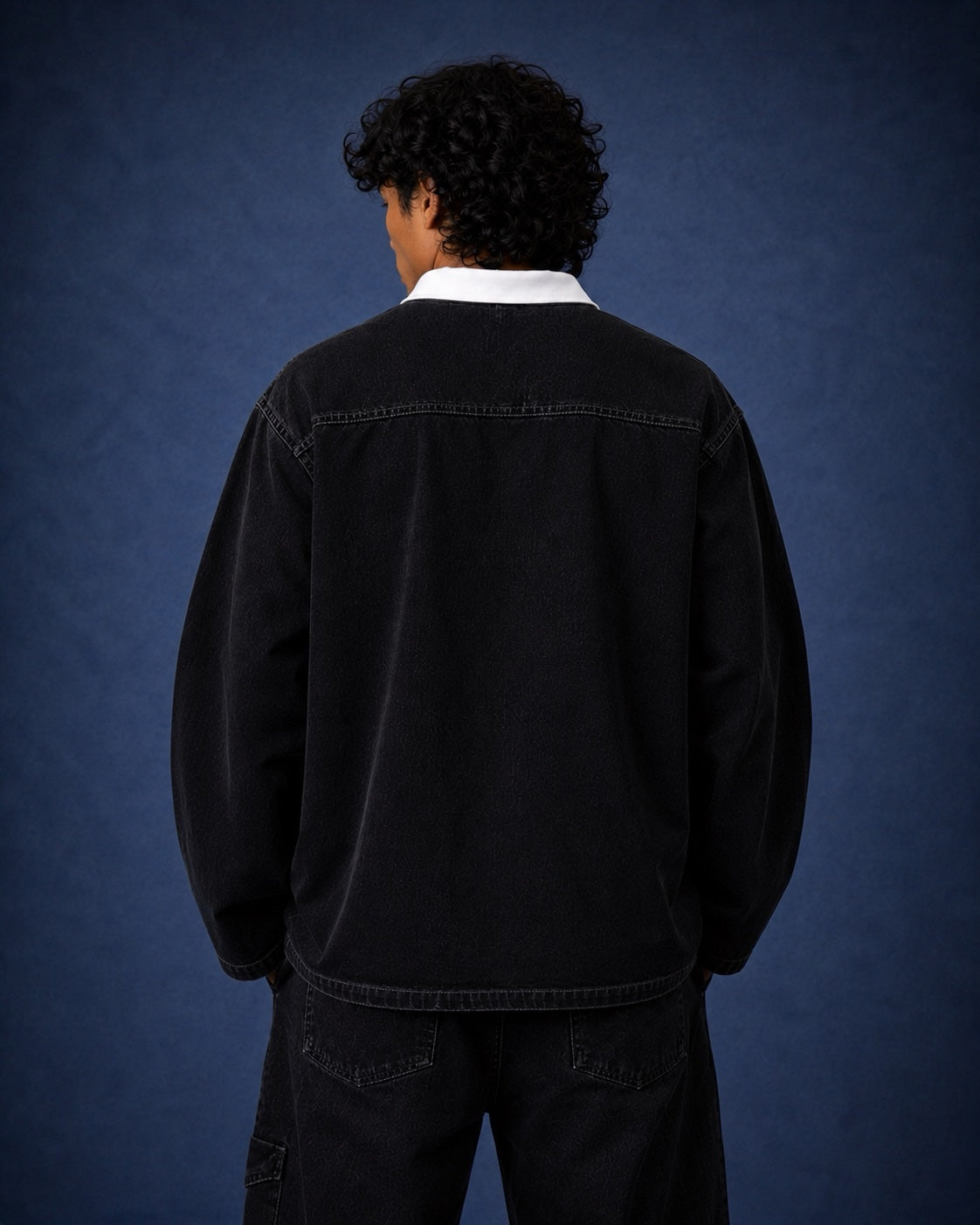 BillionaireZ Black Denim Flared Polo Tee
