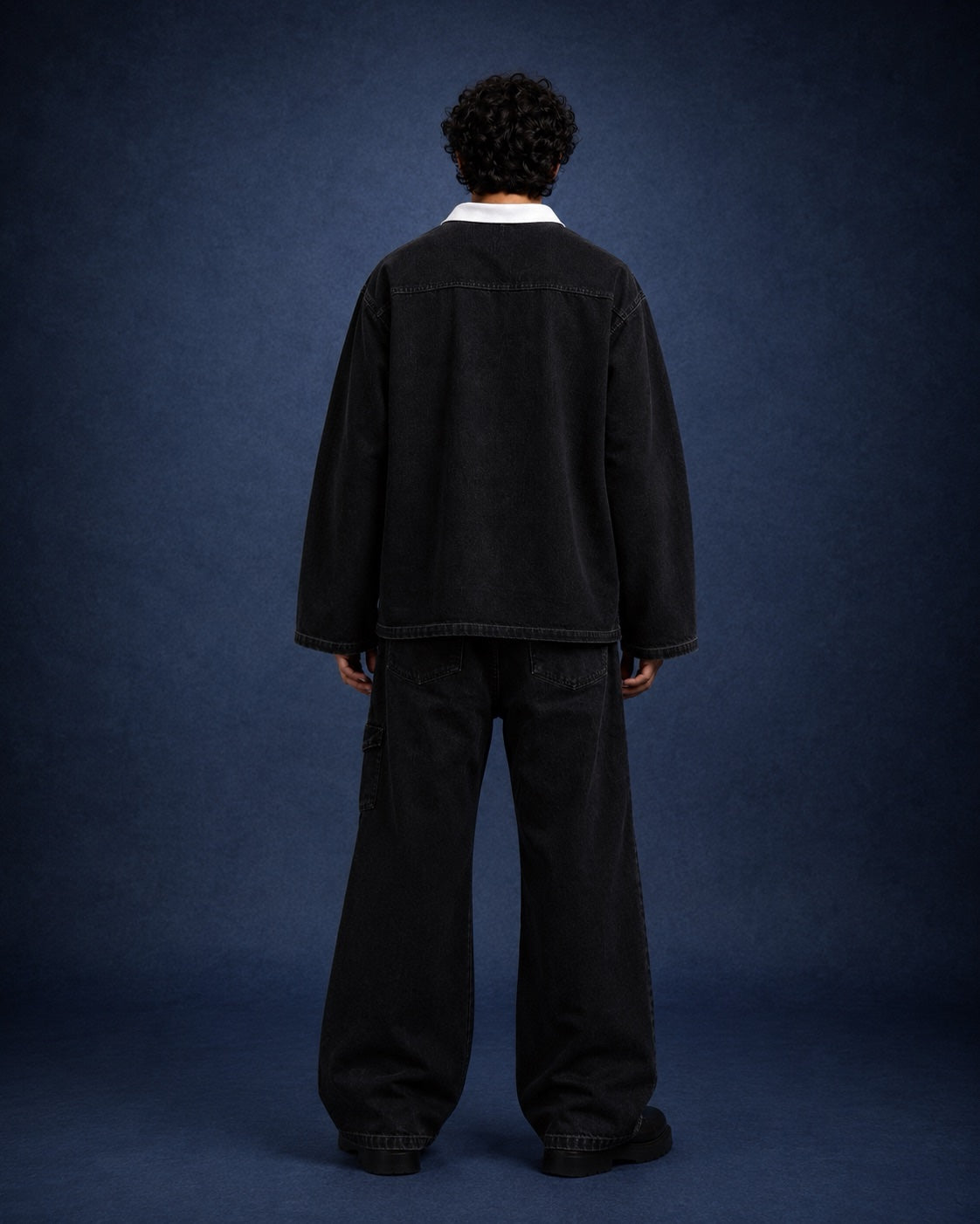 BillionaireZ Black Denim Flared Polo Tee