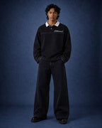 BillionaireZ Black Denim Flared Polo Tee