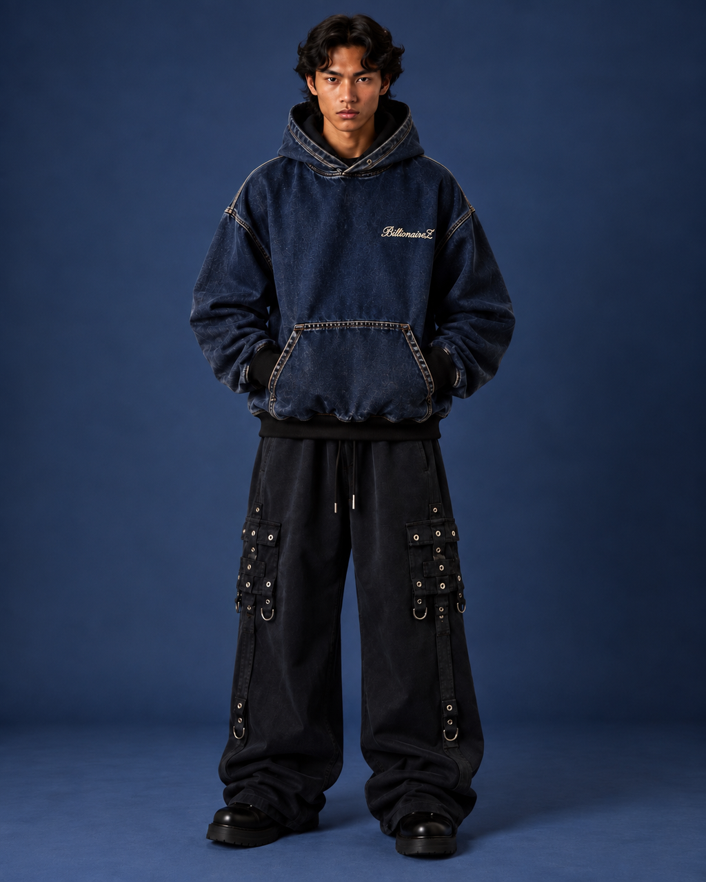 BillionaireZ Indigo Relic Denim Hoodie
