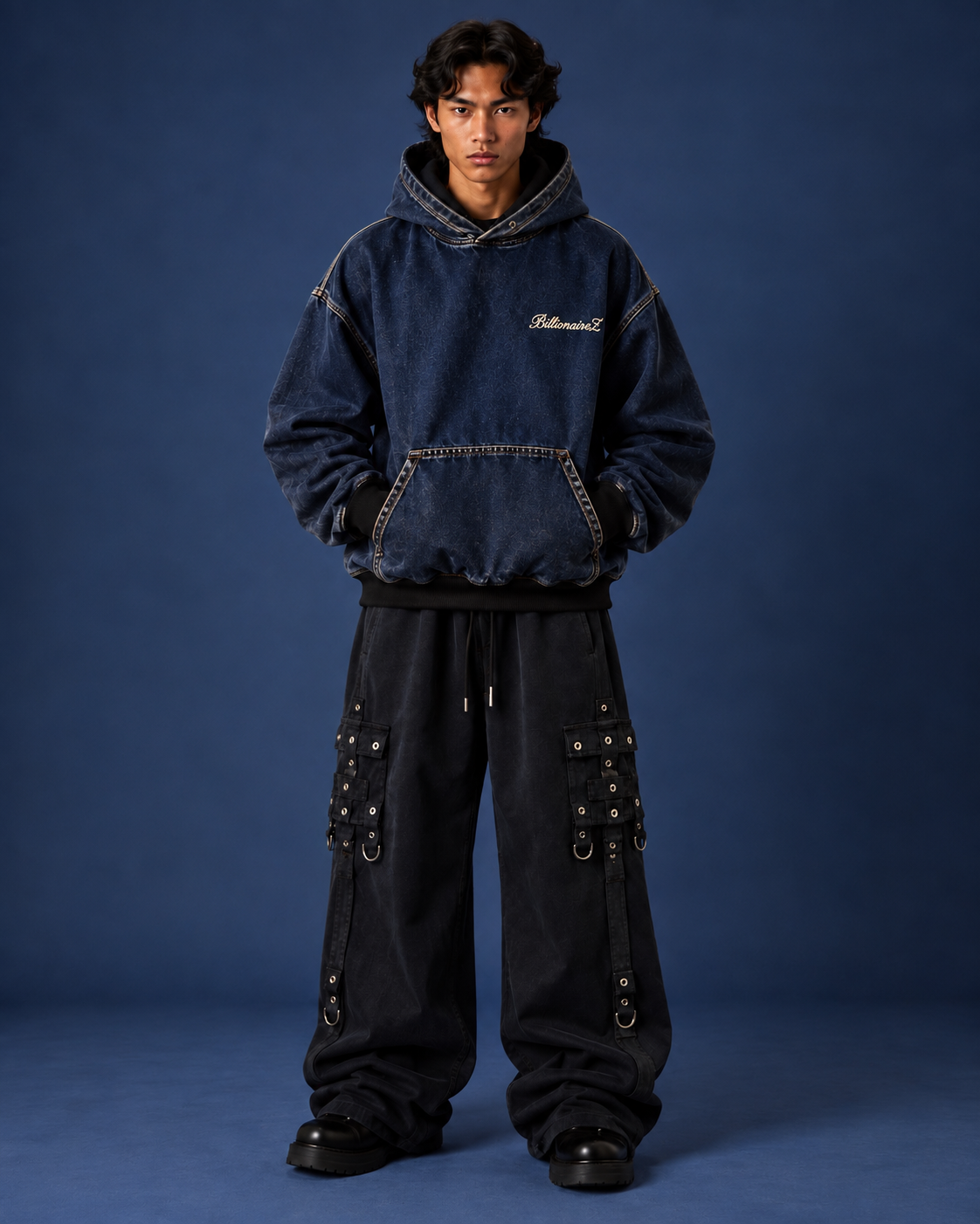 BillionaireZ Indigo Relic Denim Hoodie