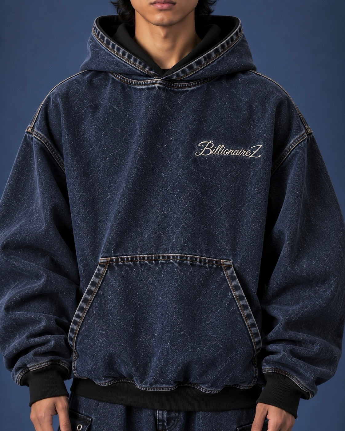 BillionaireZ Indigo Relic Denim Hoodie