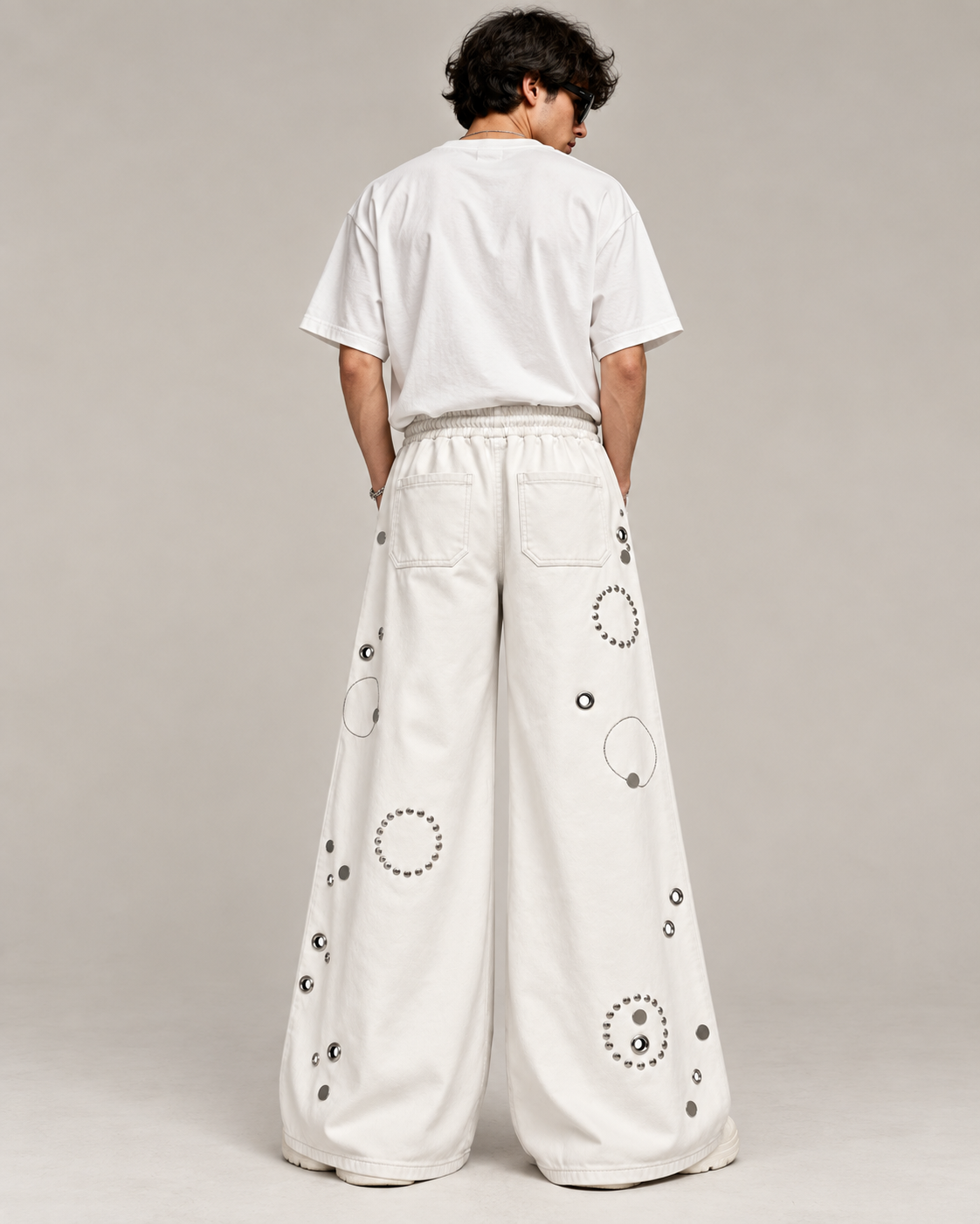 BillionaireZ Orbit Studded Flare Joggers (Ivory)